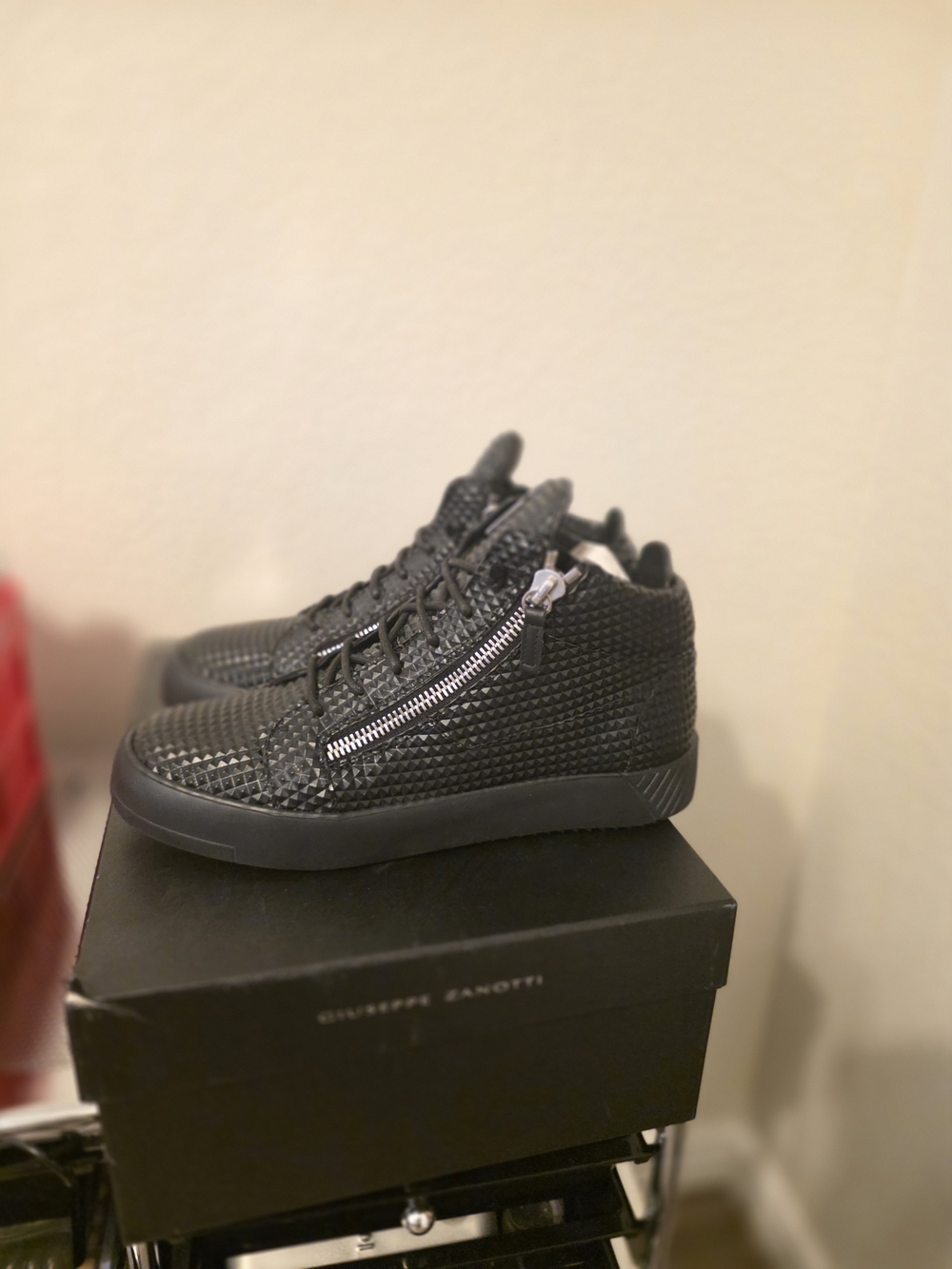 Giuseppe Zanotti Mens Black Woven High-Top Sneakers with Side Zip